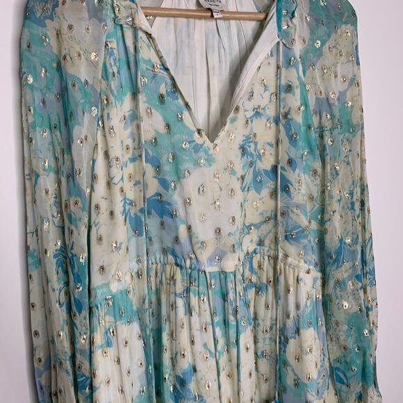 Hemant & Nandita Turquoise Blush Metallica Georgette Mini Dress Medium - Picture 6 of 16